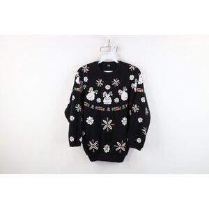 Vintage 90s Womens Medium Christmas Rabbit All Over Print Crewneck Sweatshirt